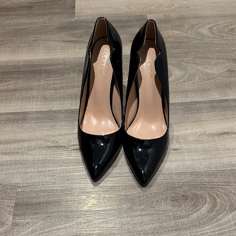 Coletter Black Patent Pointed Toe Pumps